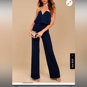 Lulu's Navy Blue Strapless Jumpsuit